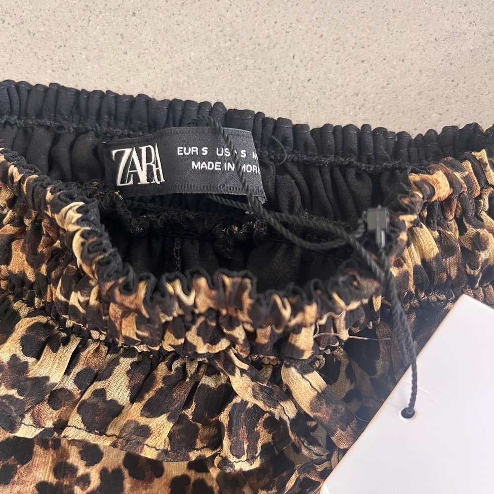 Zara Leopard Animal Print Ruffle Mini Skirt Women S NWT Drawstring - Picture 5 of 7